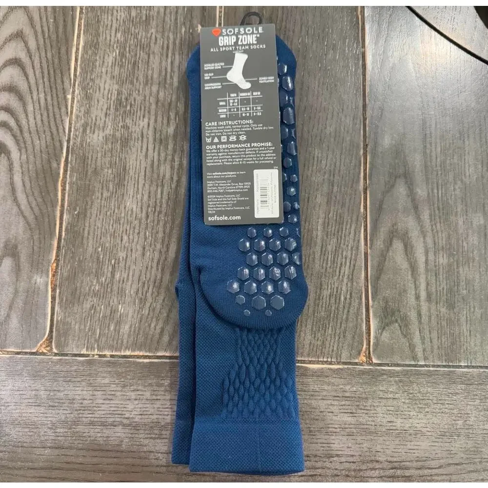 Sof Sole Grip Zone Unisex All Sport Team Socks Large Blue Non Slip Gripper NWT⁠